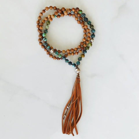 Turquoise and Sandalwood 108 Bead Mala