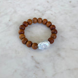 Large Baroque Pearl & Sandalwood Stretch Bracelet