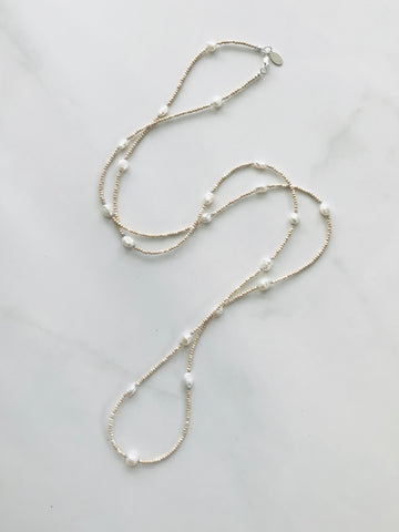 Pearl & White Turquoise Long Necklace