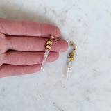 Quartz Crystal and Gold Chevron Earrings