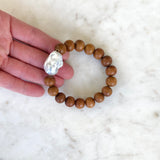 Large Baroque Pearl & Sandalwood Stretch Bracelet