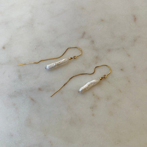 Long Pearl Gold Threader Earrings