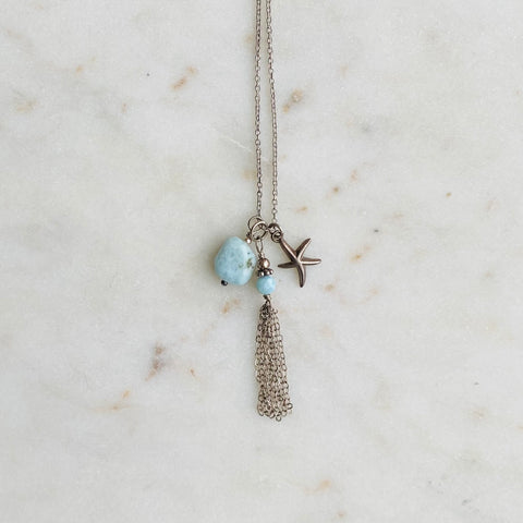 Larimar & Starfish Tassel Necklace