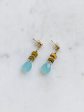 Blue Drop & Gold Chevron Earrings