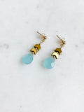 Blue Drop & Gold Chevron Earrings