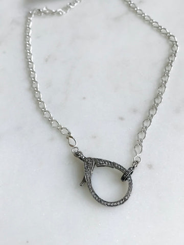 Pavé Diamond Clasp & Silver Necklace