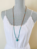Carved Turquoise Pendant & Sandalwood Necklace