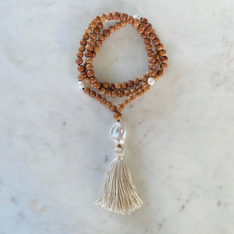 Baroque Pearl & Sandalwood Mala Necklace