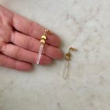 Quartz Crystal and Gold Chevron Earrings