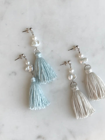 Keshi Pearl & Silk Tassel Earrings