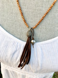 Tahitian Pearl & Sandalwood Tassel Necklace with Pavè Diamond Pendant
