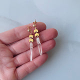 Quartz Crystal and Gold Chevron Earrings
