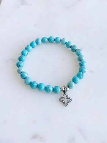 Turquoise & Pavé Diamond Clover Charm