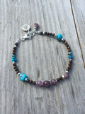 Boho Mixed Gemstone with Ruby Charm Bracelet