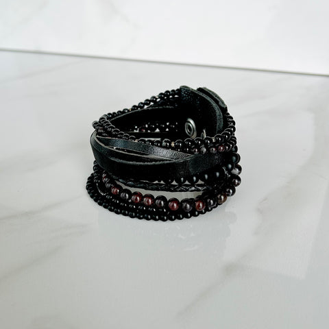 Black & Mustang Leather Bracelet