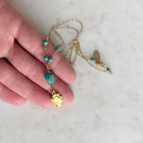 Gold Arrowhead and Turquoise Necklace
