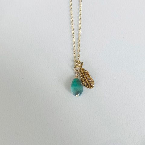 Emerald & Gold Feather Necklace