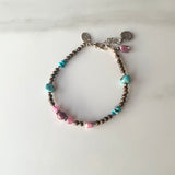 Boho Mixed Gemstone with Ruby Charm Bracelet