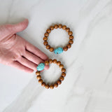 Turquoise Hand Carved Nugget and Sandalwood Bracelet