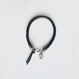 Black Bola Leather Bracelet with Om Charm