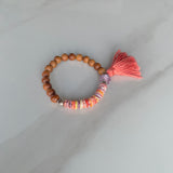 Rainbow Shell & Quartz Sandalwood Bracelet
