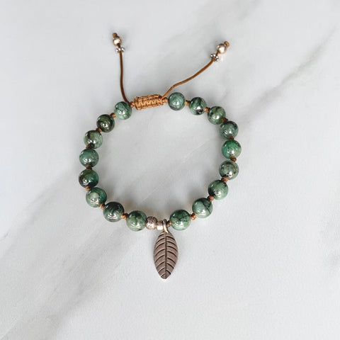 Emerald and Leaf Adjustable Bracelet