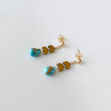 Blue Drop & Gold Chevron Earrings