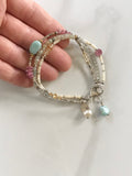 Pink and Blue Boho Bracelet, Larimar, Peruvian Opal, Tourmaline