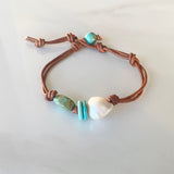Turquoise & Pearl Leather Bracelet