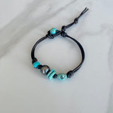 Turquoise & Tahitian Pearl Leather Bracelet