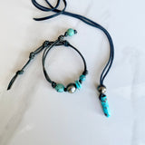 Tahitian Pearl & Turquoise Pendant Leather Necklace