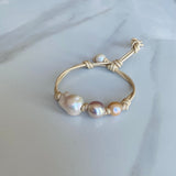 Pearls & Sandy Leather Bracelet