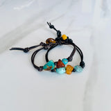 Turquoise & Amber Leather Bracelet