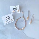 Long Blush Pearl and Gold Cane Earrings