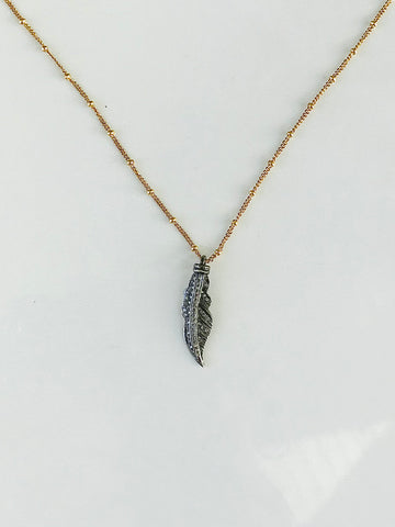 Diamond Feather & Gold Necklace