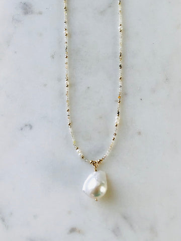 Baroque Pearl & Gold Quartz Necklace