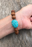 Turquoise Hand Carved Nugget and Sandalwood Bracelet
