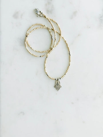 Hamsa Charm & White Turquoise Necklace