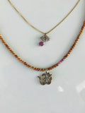 Pave Diamond Om & Ruby Sandalwood Necklace