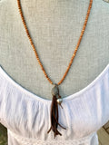 Tahitian Pearl & Sandalwood Tassel Necklace with Pavè Diamond Pendant