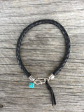 Men’s Black Bola Leather Bracelet with Turquoise