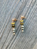 Chevron Gemstone Stack Gold Earrings