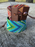 Blue/Green Chevron Seed Beaded and Leather Cuff